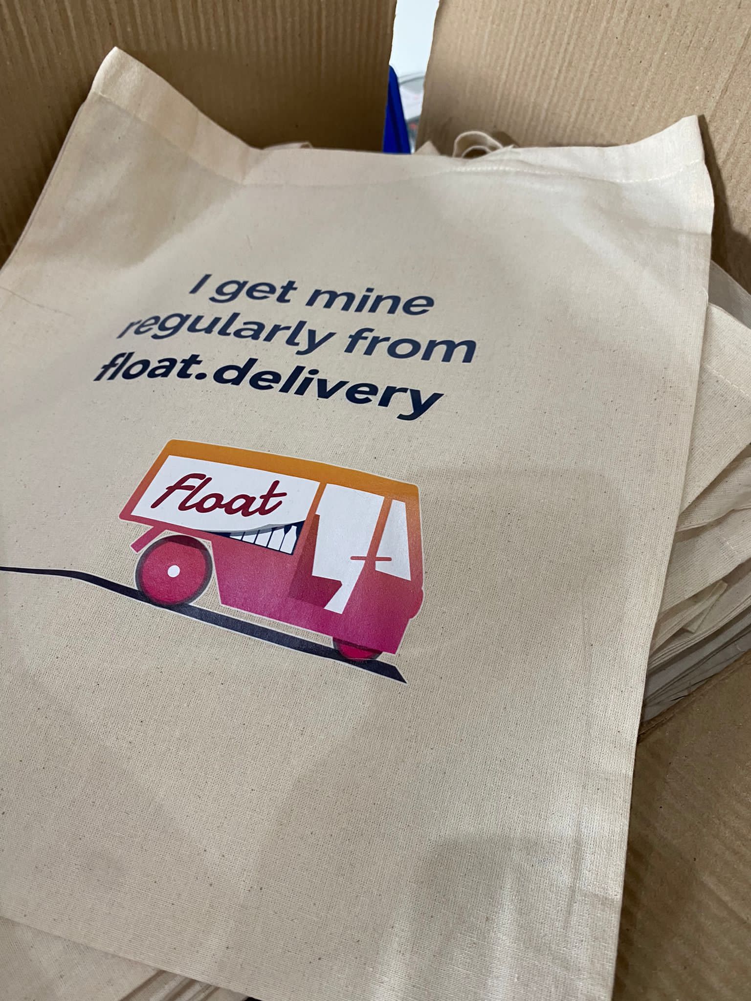 Float tote bags arrive in the office